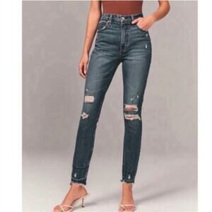 Abercrombie & Fitch Curve Love The Skinny High Rise Jeans Dark Wash Blue Size 26
